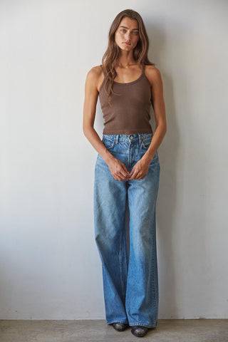 Padded Ribbed V-Neck Cami - Dark Brown