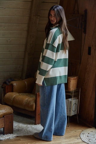 Fontaine Half Zip Long Sleeve Sweater / Green Ivory