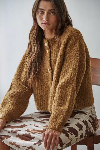 Clara Plush Cardigan Top - Dark Mustard