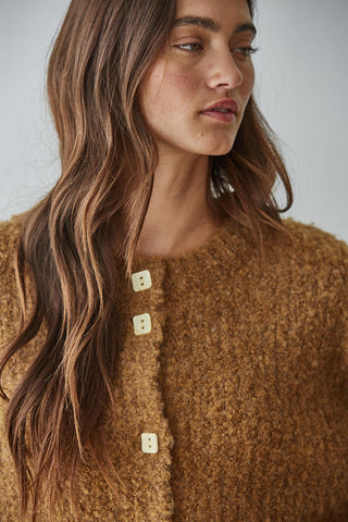 Clara Plush Cardigan Top - Dark Mustard