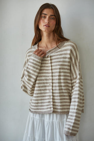 Kelsey Cardigan Sweater - Taupe Ivory