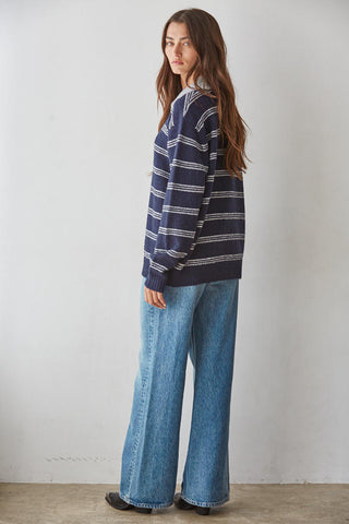 Harbor Striped Polo Sweater - Navy Grey