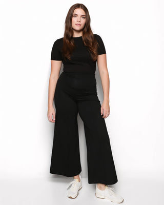 Black Ponte Knit Cropped Wide Leg Pant // Ripley Rader