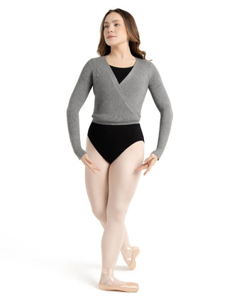 11381W Heather Grey Knit Wrap Sweater