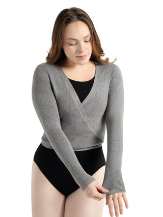 11381W Heather Grey Knit Wrap Sweater
