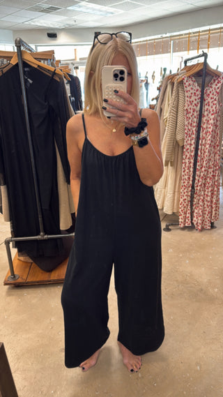 Z-Supply Textured Flared Jumpsuit- Black