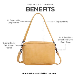 Draper Handcrafted Leather Crossbody Bag - Camel // Latico Leathers
