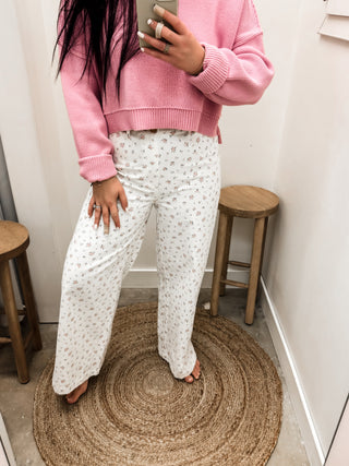 Bellarose Woven Floral Pants- White and Rose