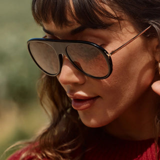 DIFF Cleo Aviator Black + Brown Gradient Sunglasses