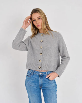 Nina Cashmere Crew Neck Cardigan - Heather Grey // Archer