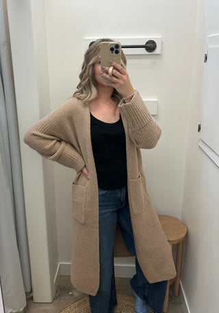 Yvonne Ribbed Knit Longline Sweater Cardigan / Camel / Wishlist
