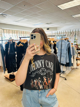 Johnny Cash Outlaw Country Merch Tee- Reactive Black Daydreamer