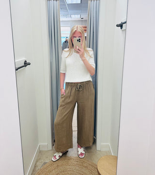 Kaia Drawstring Wide Leg Linen Pant - Earth