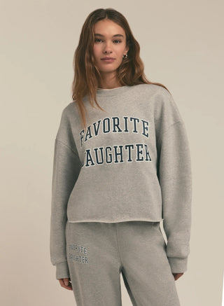 The Cropped Collegiate Sweatshirt Heather Gray with Navy // Favorite Daughter