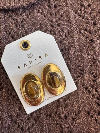 Saylor Tiger Eye Studs - Large - Gold