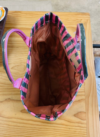 Pink and Green Striped Tote Bag