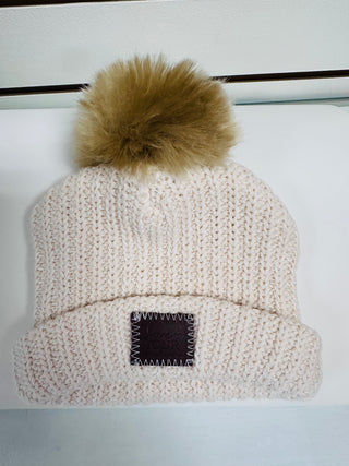 Baby Beanie - White Speckled Cuffed w/ Pom // Love Your Melon