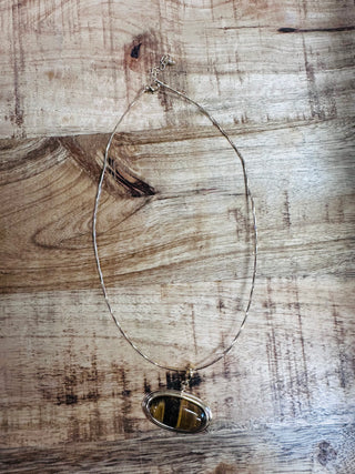 Gold Wire Tiger Eye Charm Necklace