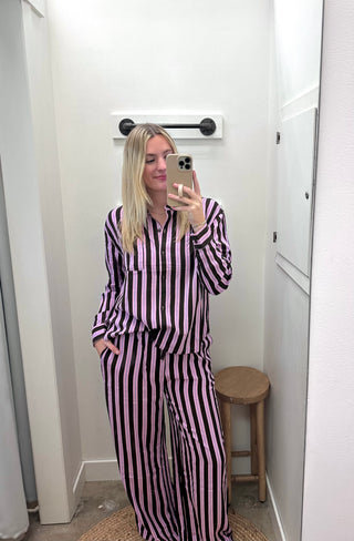 Girl Brunch Long Sleeve PJ Set - Pink Frosting Stripe