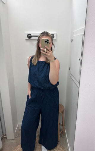 Milan Elastic Waistband Wide Leg Eyelet Pants