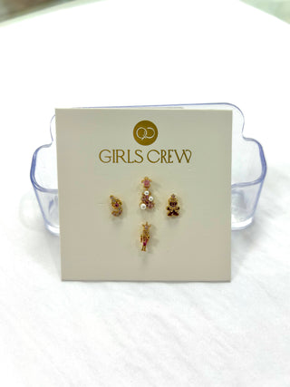 Pink Holiday Charm Stud Set-Gold//Girls Crew