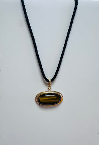 Black Rope Gold Tiger Eye Necklace