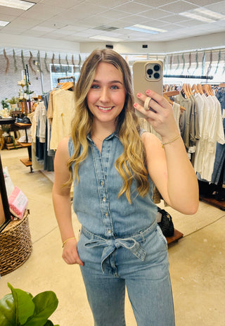 Mavi Elara Denim Jumpsuit- Lt Well Blue