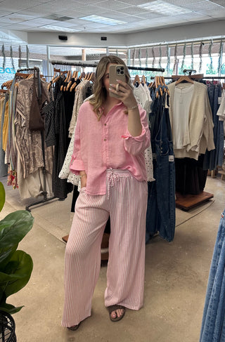 Portofino Stripe Linen Pants - Light Pink