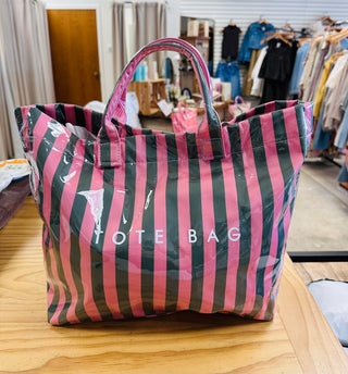 Pink and Green Striped Tote Bag