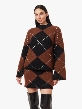 Argyle Mock Neck Sweater - Brown/Black