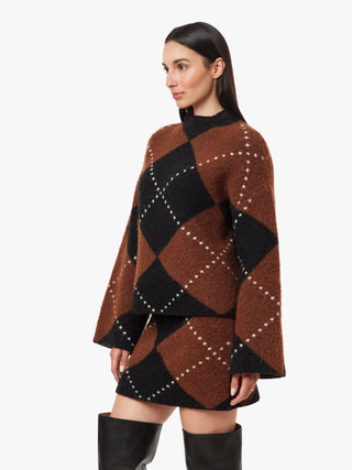 Argyle Mock Neck Sweater - Brown/Black