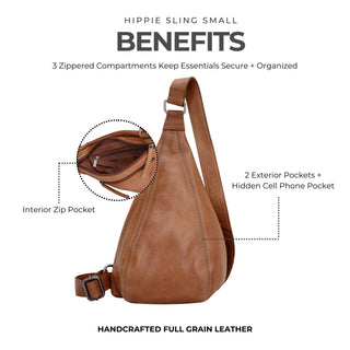 Hippie Small Handcrafted Leather Sling Bag - Cognac // Latico Leathers
