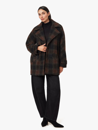 Oversized Plaid Coat - Brown Plaid
