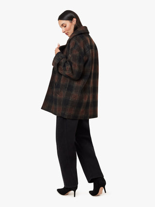 Oversized Plaid Coat - Brown Plaid