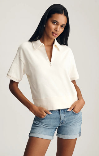 Mavi Half Zip Polo Short Sleeve Sweatshirt - Whisper White