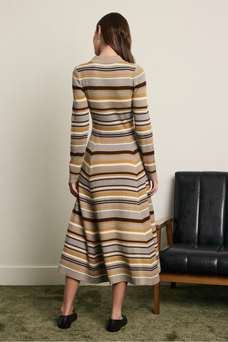 Rosey Striped Ribbed Knit Polo Midi Dress - Multi