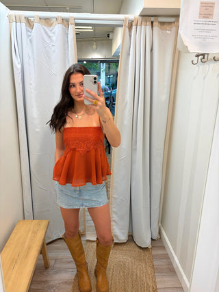 Tessa Flowy Lace Cami-Rust