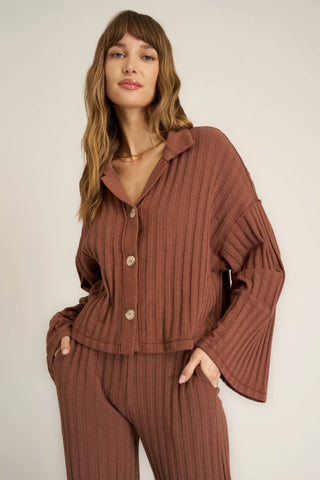 Lights Out Button Front Top - Russet Top Project Social T