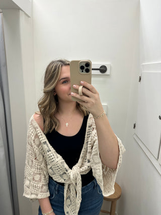 Sandy Tile Crochet Kimono - Beige
