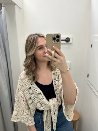 Sandy Tile Crochet Kimono - Beige