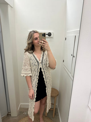 Pearl Sunburst Crochet Maxi Robe - Beige