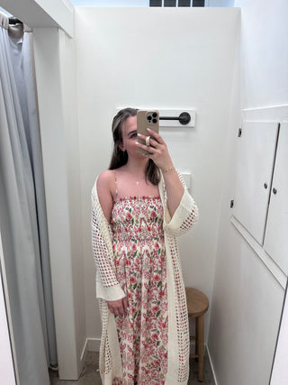 Solana Open Knit Long Kimono - Sand