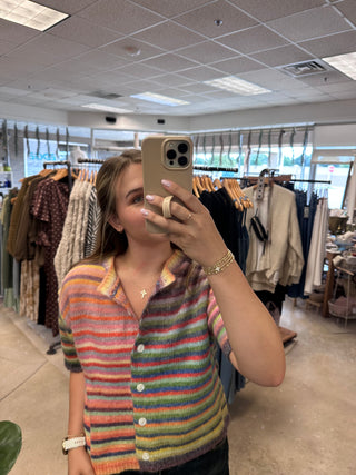 Percy Short Sleeve Multi-Color Sweater - Rainbow