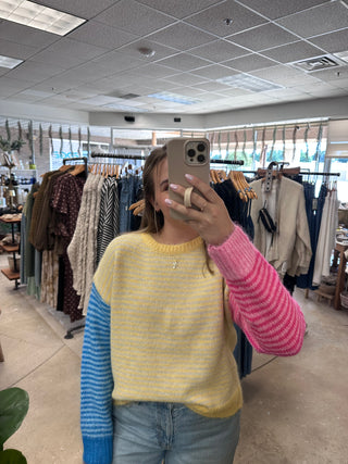 Lydia Colorblock Stripe Pullover Sweater - Daisy Multi
