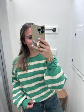 Davis Striped Sweater Green Natural
