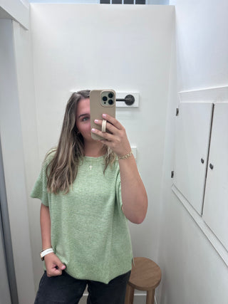 Bou Stripe Short Sleeve Sweater - Matcha/White