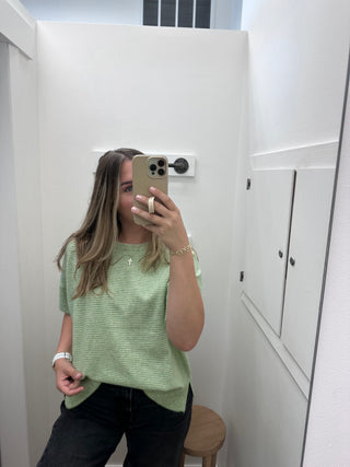 Bou Stripe Short Sleeve Sweater - Matcha/White