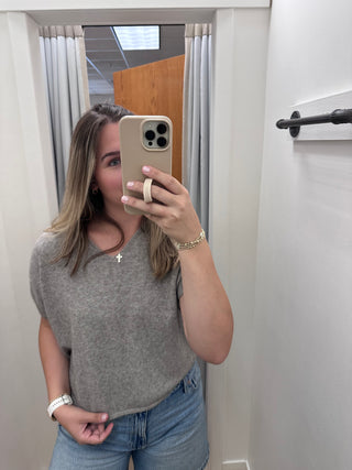 Adrianna V-Neck Sweater Knit Top - Mochaccino