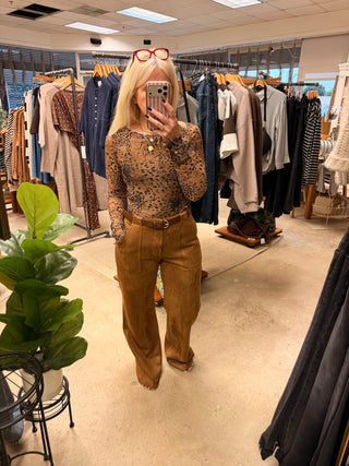 Diana Faux Suede Wide Leg Pant - Brown