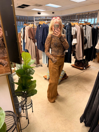 Diana Faux Suede Wide Leg Pant - Brown